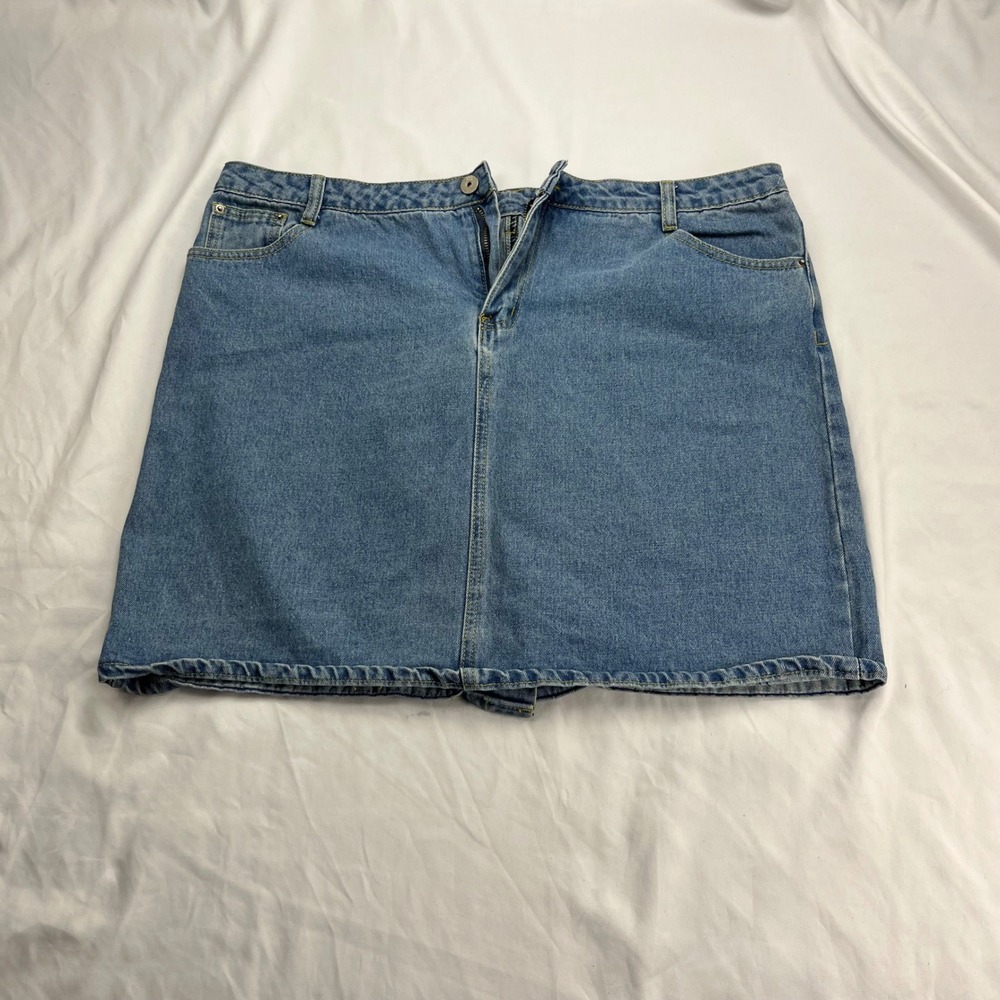 Chouyatou‎ Denim Mini Skirt High Waist Blue Jean Skirt